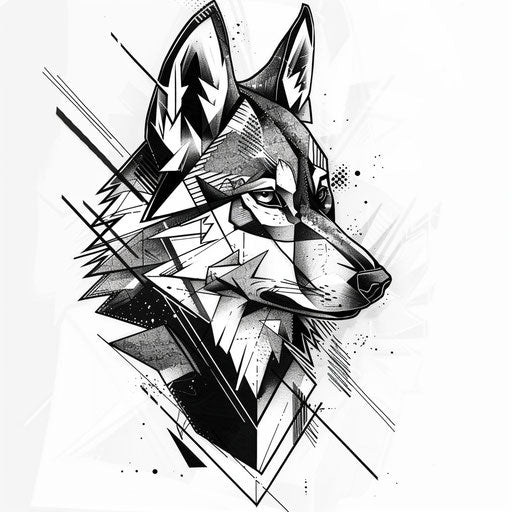 Modern flat tattoo sketch of a geometric wolf