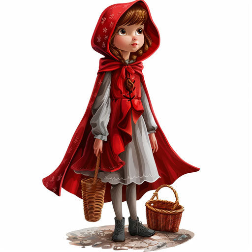 Little red riding hood clipart in photo realistic style with white background