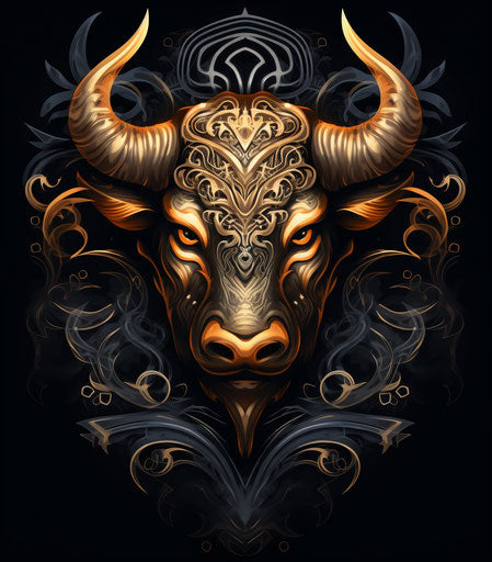 Bull head tattoo with tribal pattern