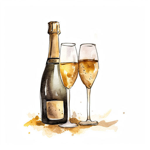 Minimalist style champagne clipart on white background