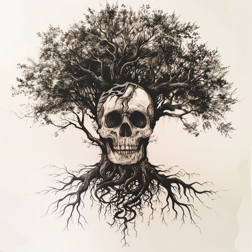 Tree of Life and Death in Earth Tones on White Background