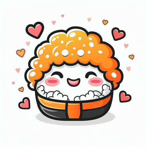 Cute sushi character with heart symbols in kawaii style