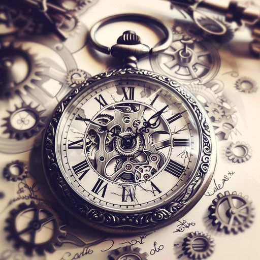 Vintage pocket watch with gears and tattoo sketch