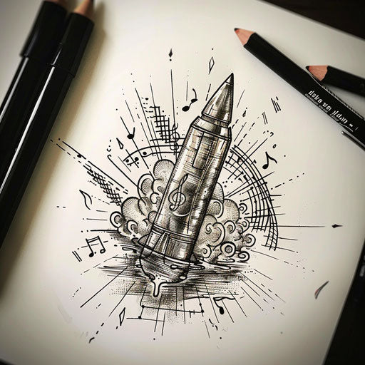 Vibrant bullet with musical notes and sound waves