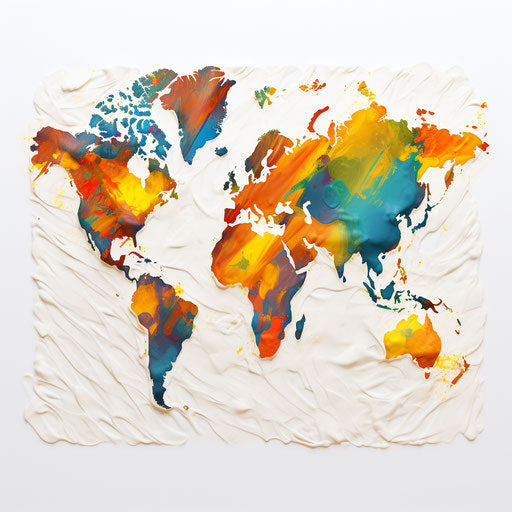 World map in Oil painting style on white background