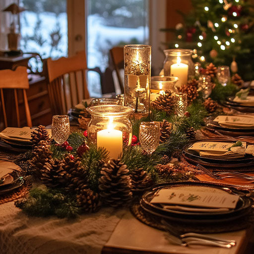 Rustic dining table set for Christmas dinner