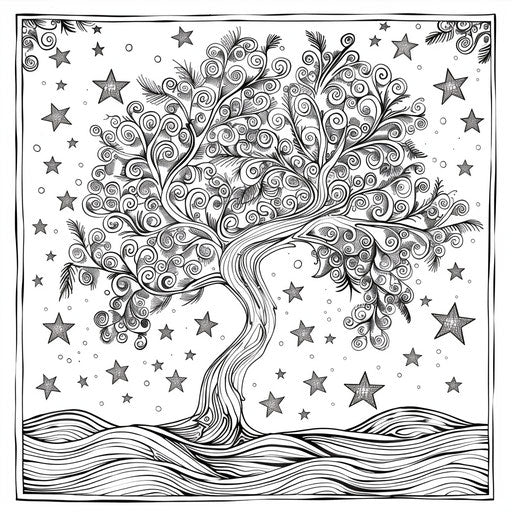 Whimsical tree with star-shaped leaves