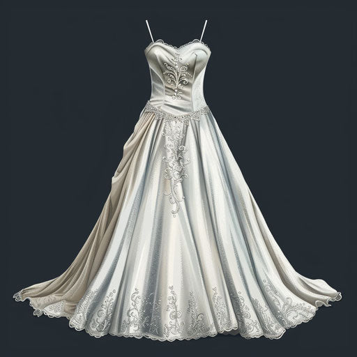 Wedding dress clipart rendered in a realistic style on dark background
