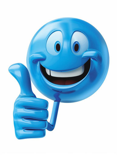 Blue smiling face with thumbs up