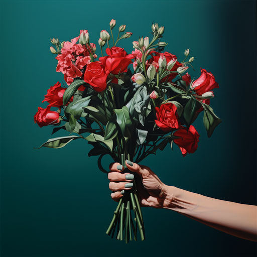 Flower bouquet on blue background, floralpunk style