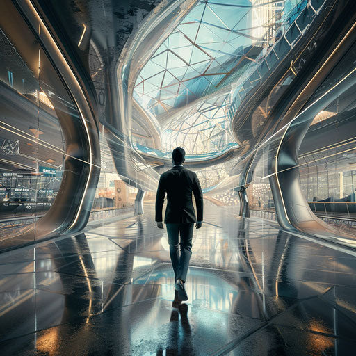 Businessman walking in a modern tech hub