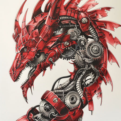 Detailed mechanical dragon tattoo design