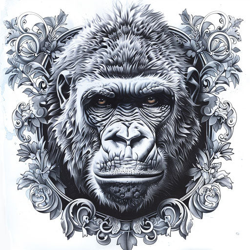Fantasy gorilla tattoo design with mythical elements