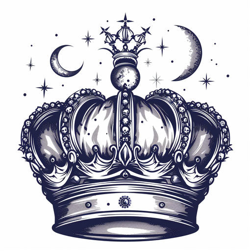 Fantasy queen crown with magical elements on white background