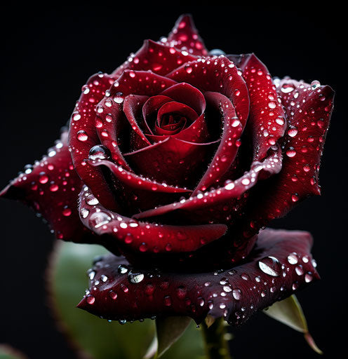 Red rose with black droplets, dark white and light purple style