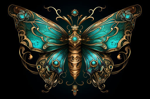 Colorful tattoo of a moth, gothic illustration style