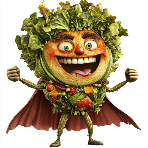 Humorous caricature of a salad with human characteristics