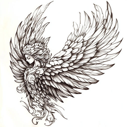 Neck tattoo sketch with detailed guardian angel wings