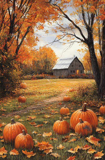 Charming pumpkin patch in autumn near the farm