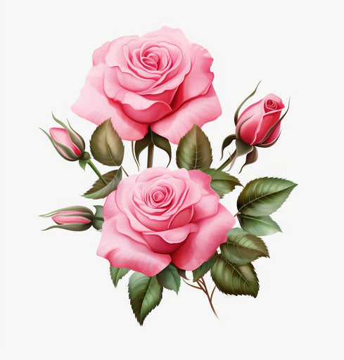 Pink roses isolated on transparent background, mughal art style