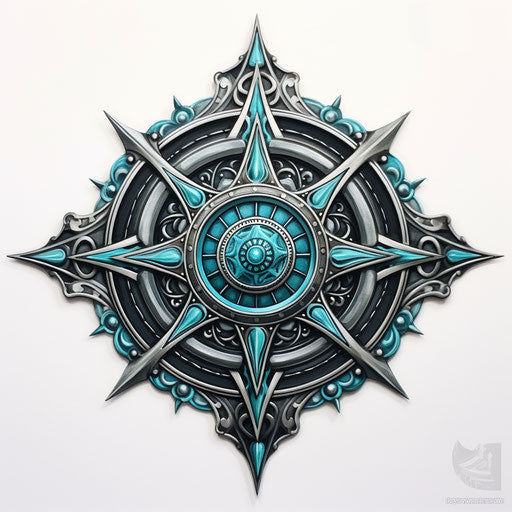 Black compass on white, dark silver and dark aquamarine style