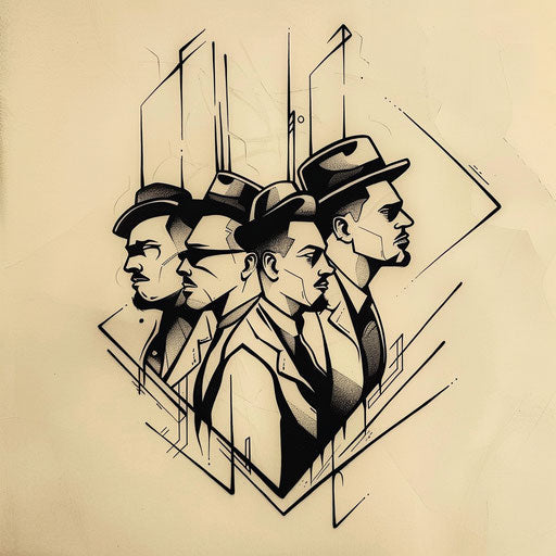 Contemporary flat tattoo sketch of a barbershop quartet