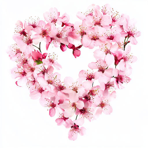 Pink cherry blossoms heart on white background