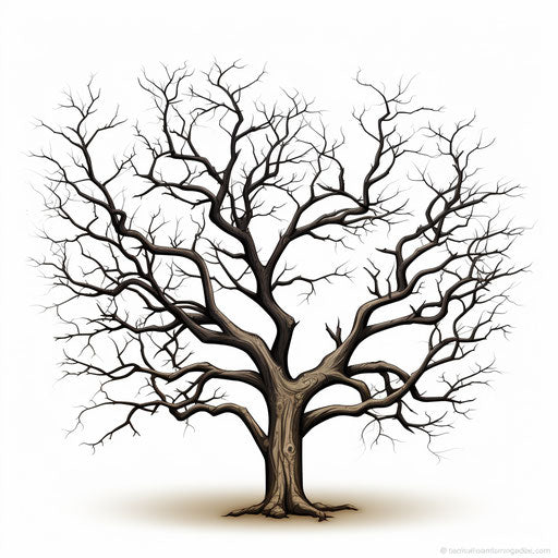 Bare tree clipart in the style of Chiaroscuro Art, on white background