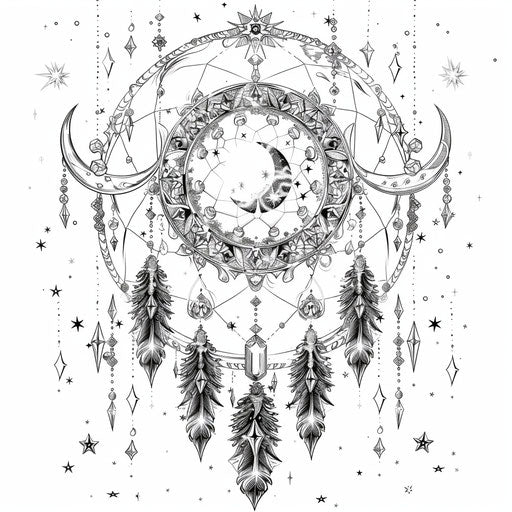 Dream catcher with crystals and magic symbols