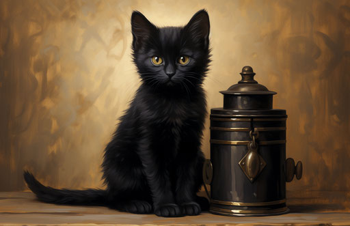 Black kitten on a tin can