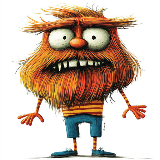 Humorous caricature of a beard illustration with exaggerated human characteristics