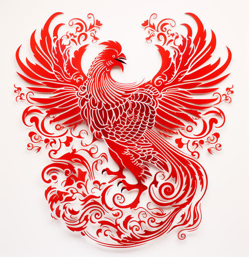 The flying phoenix in red Chinese ink
