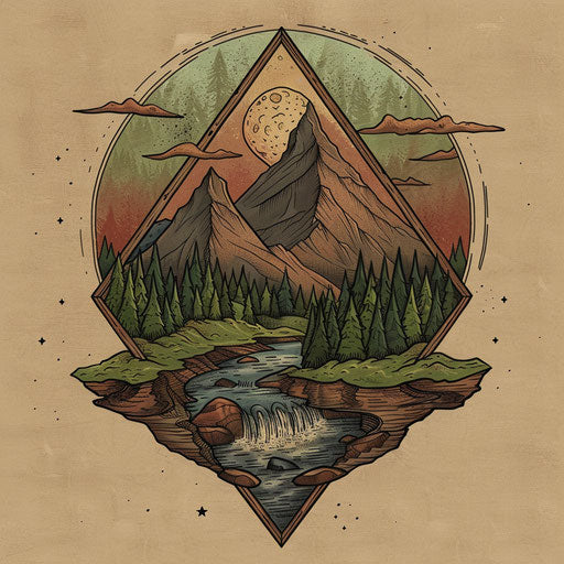 Rustic clipart style flat tattoo sketch for dark arts tattoo with wood grain and earth tones