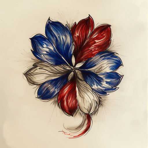 Patriotic tattoo sketch of a clover in red, white, and blue colors