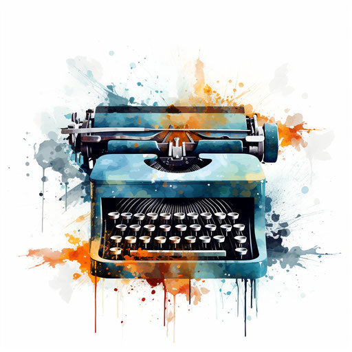Typewriter clipart in the style of Impressionistic Art, on a white background