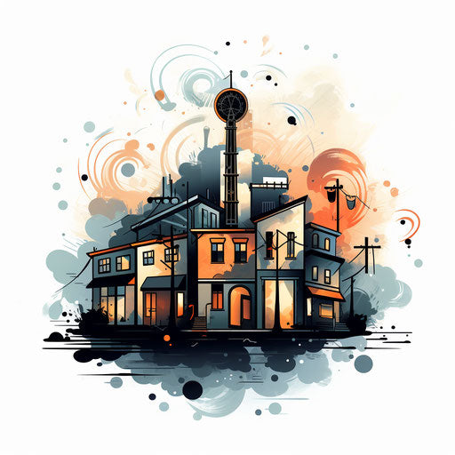 Location illustration in the style of Chiaroscuro Art, on white background