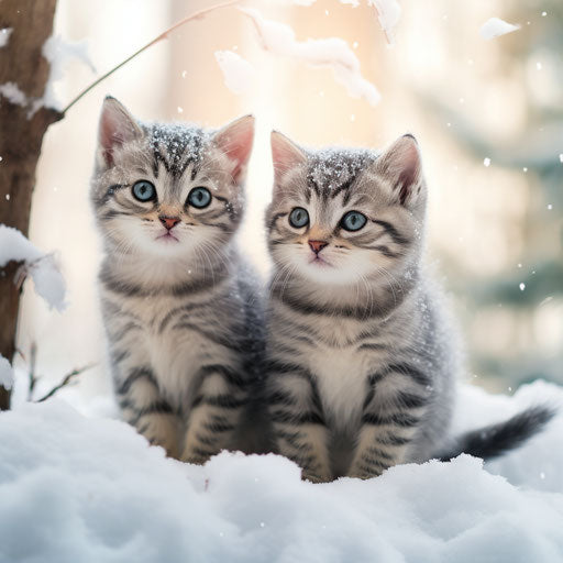 American shorthair kittens playing in the snow