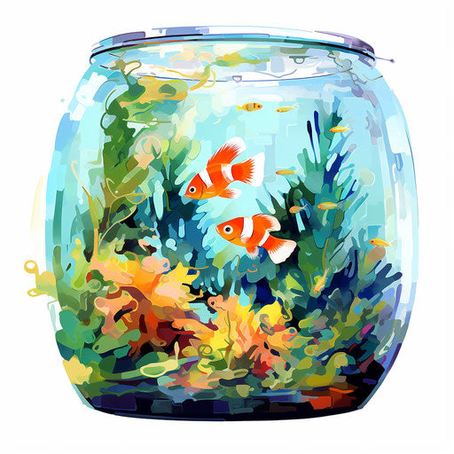 Aquarium clipart in the style of Impressionistic Art, on a white background