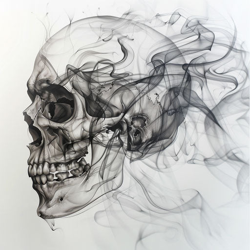 Detailed smoke skull on white background