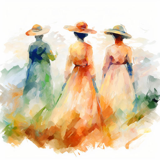 Three clipart in the style of Impressionistic Art, on white background