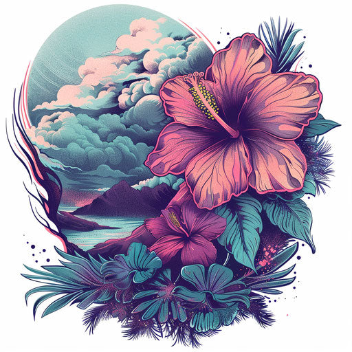 Hawaiian flower in a fantastical setting with vivid colors