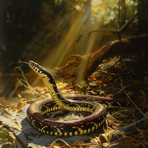 A garter snake exploring a sunlit clearing