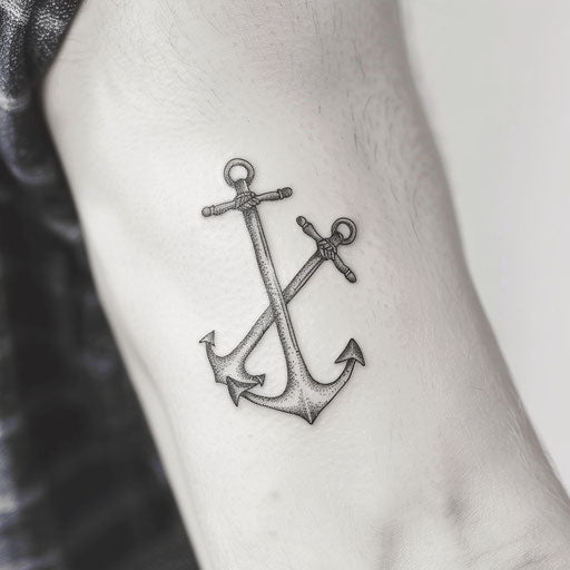 Minimalist sailor tattoo of two crossed anchors
