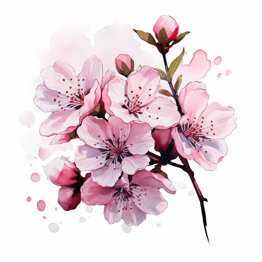 Cherry blossom illustration in the style of Chiaroscuro Art, on white background