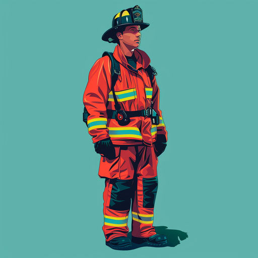 Realistic fireman clipart on flat turquoise background