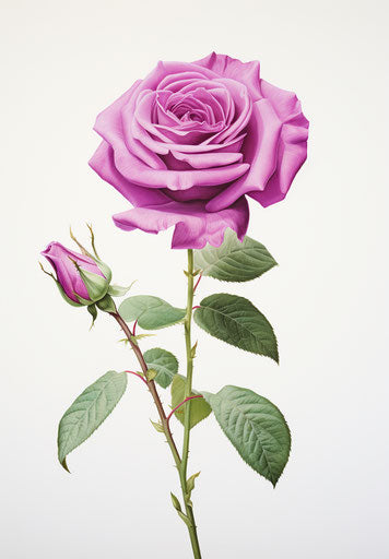 Embroidered rose with leaves on white background, Ruth Sanderson style