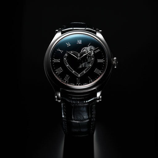 Stylish watch with hands forming a heart at midnight