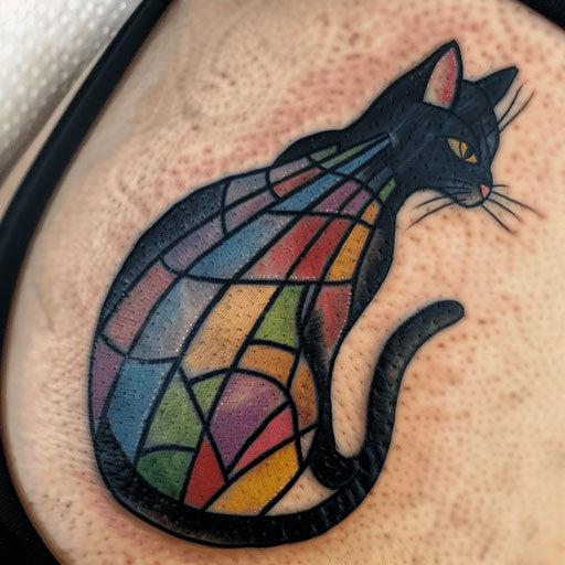 Black cat in stained glass style on white