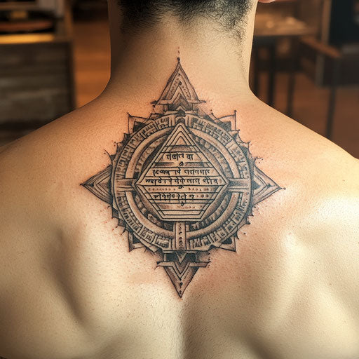Sak yant tattoo with protective five-line Yantra