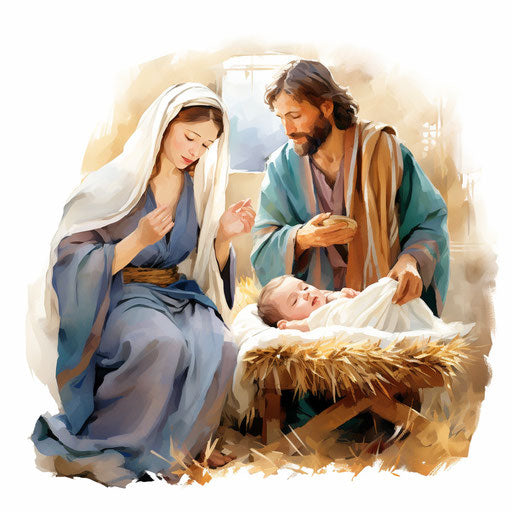 Nativity clip art in the style of oil painting on white background
